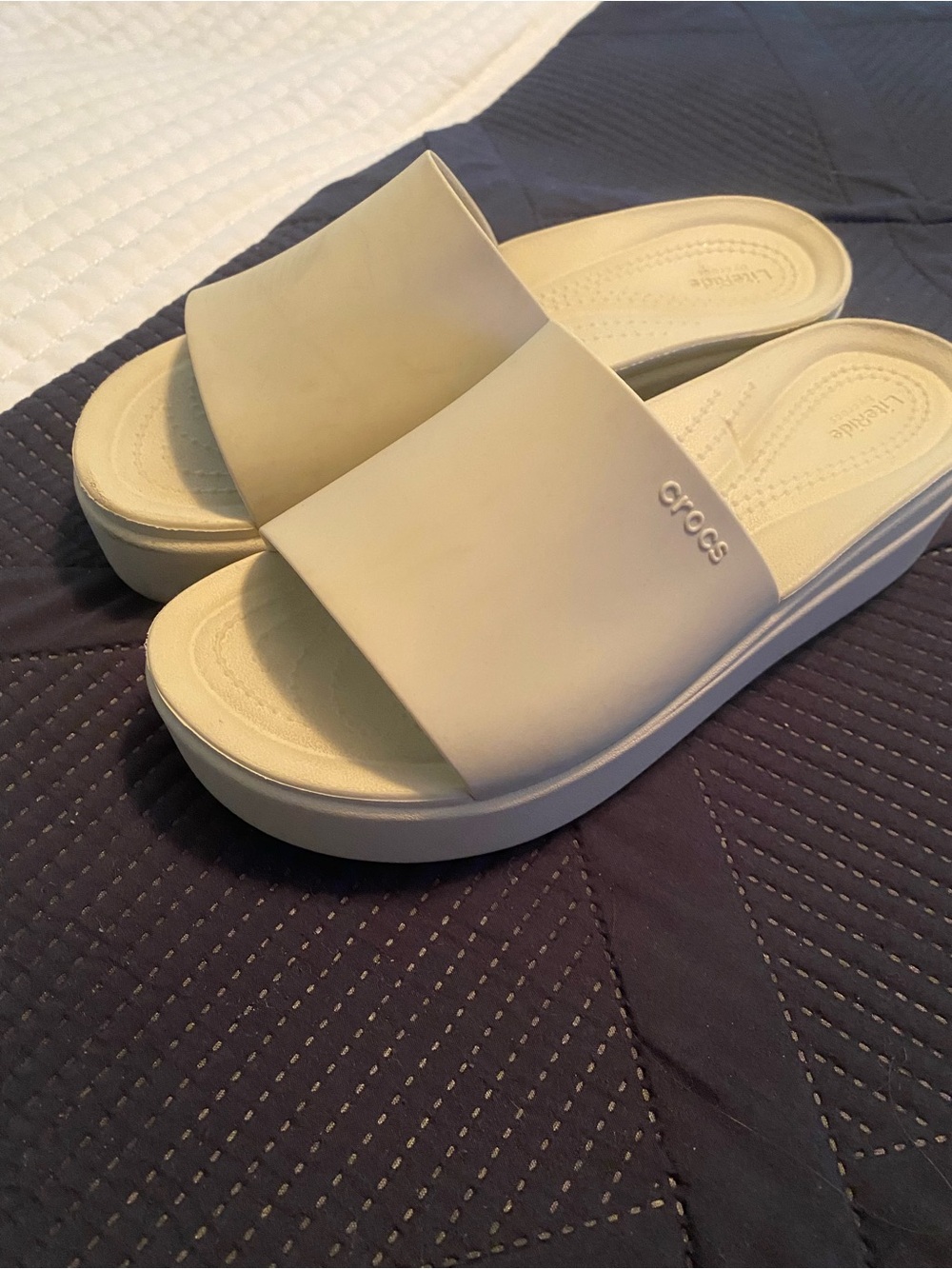 CROCS Cream Slide Sandals with Wide Strap